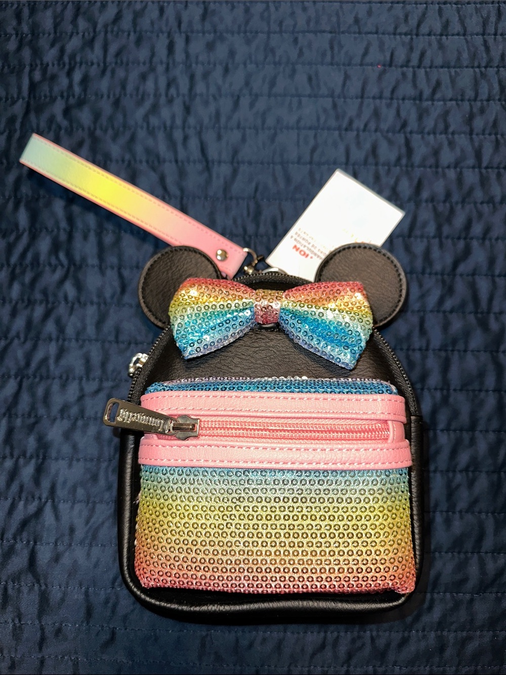 NWT Disney parks x loungefly Minnie Mouse pastel rainbow sequin mini wristlet